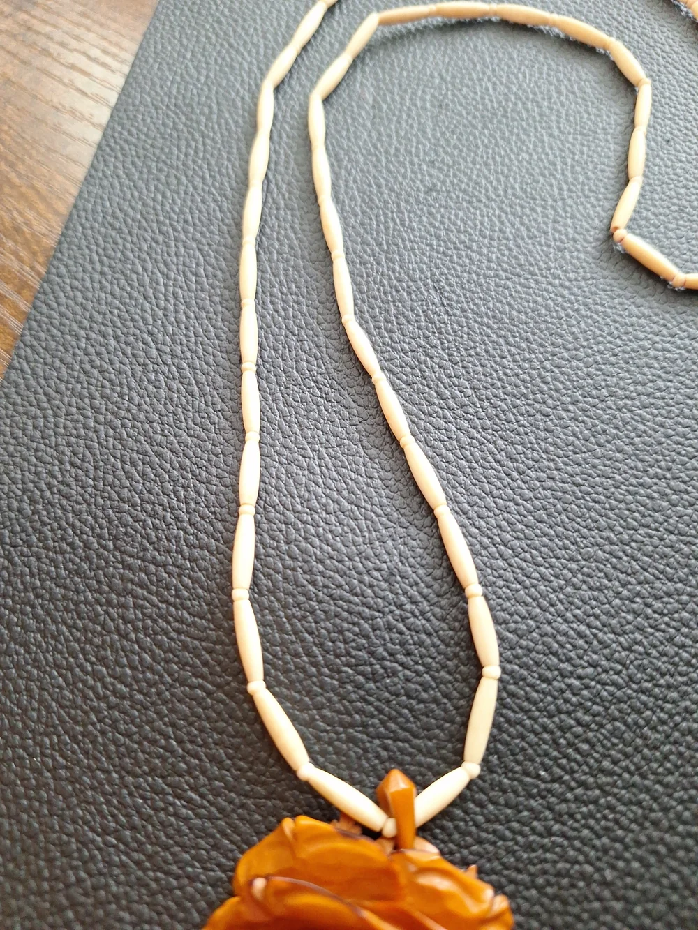 Bakelite Rose Pendant Butterscotch Carved Flower 1900s Carved Necklace Antique